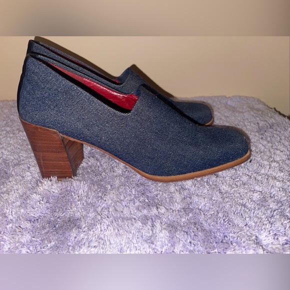 Donald J Pliner Womens Denim Pumps Blue Stretch Square Toe Block Heel Slip On 8N - Picture 5 of 11